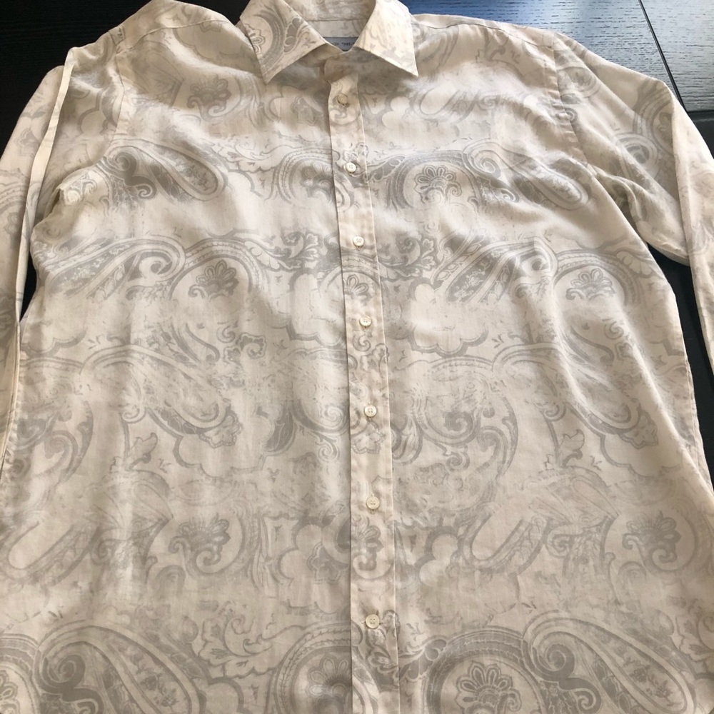 Etro men’s sz 43 long sleeve button down wht/gray